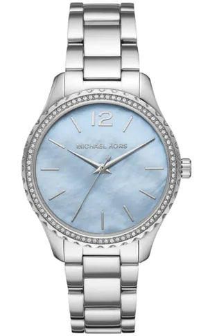 Michael Kors Layton Chronograph Mother of Pearl Blue Dial Silver Steel Strap Watch For Women - MK6847 Buy Now By Michael Kors