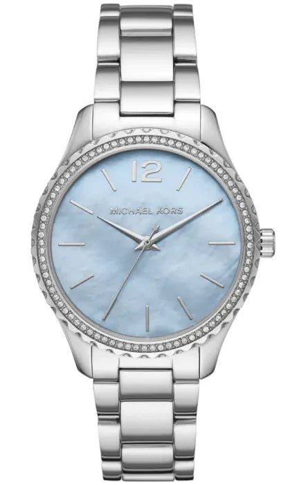 Michael Kors Layton Chronograph Mother of Pearl Blue Dial Silver Steel Strap Watch For Women - MK6847 Buy Now By Michael Kors