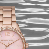 Michael Kors Layton Three Hand Pink Dial Rose Gold Steel Strap Watch For Women - MK6848 Buy Now By Michael Kors
