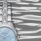 Michael Kors Runway Mercer Quartz Mother of Pearl Blue Dial Silver Steel Strap Watch For Women - MK6857 Buy Now By Michael Kors