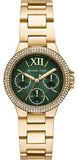 Michael Kors Camille Multifunction Green Dial Gold Steel Strap Watch For Women - MK6981