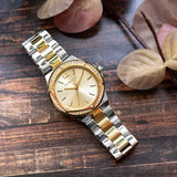 Michael Kors Lennox Three-Hand Gold Dial Two Tone Steel Strap Watch For Women  - MK6988