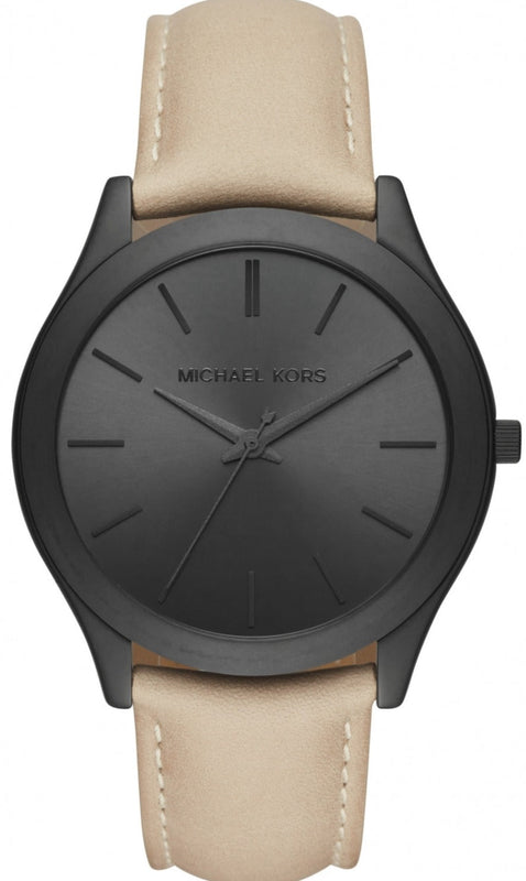 Michael Kors Slim Runway Black Dial Beige Leather Strap Watch For Men - MK8510 Buy Now By Michael Kors