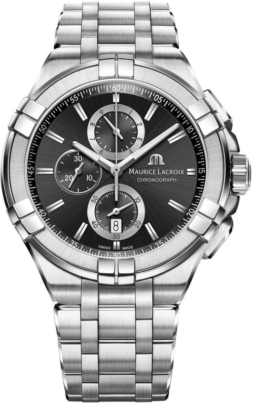 Maurice Lacroix Aikon Chronograph Black Dial Silver Steel Strap Watch for Men - AI1018-SS002-330-1 Buy Now By Maurice Lacroix