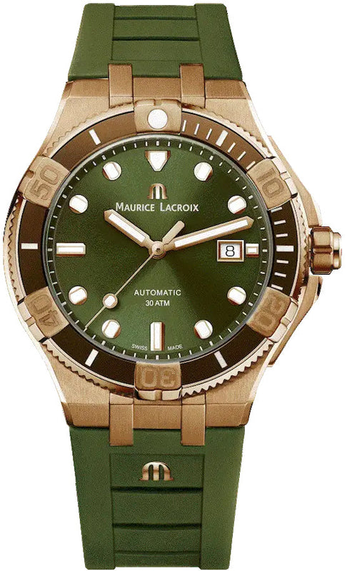 Maurice Lacroix Aikon Venturer Bronze Dial Green Rubber Strap Watch For Men - AI6058-BRZ01-630-1 Buy Now By Maurice Lacroix