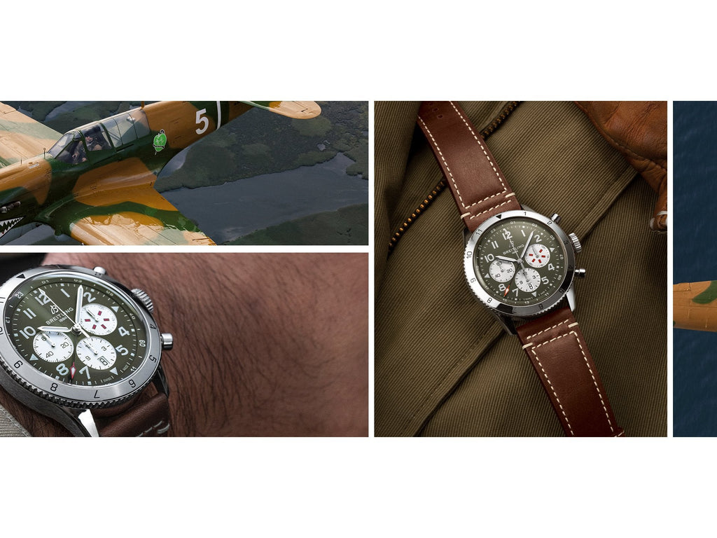 Breitling Super Avi B04 Chronograph GMT 46 Curtiss Warhawk Green Dial Brown Leather Strap Watch for Men - AB04452A1L1X1 Buy Now By Breitling