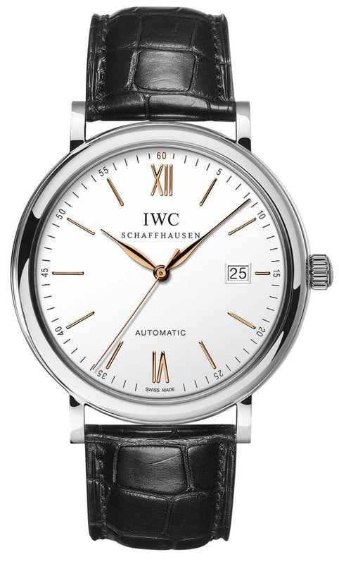 IWC Portofino Automatic White Dial Black Leather Strap Watch for Men - IW356517 Buy Now By IWC