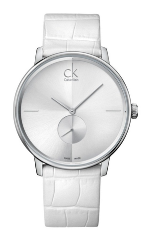 Calvin Klein Accent Silver Dial White Leather Strap Watch for Women - K2Y211K6 Buy Now By Calvin Klein