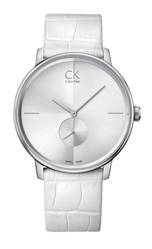 Calvin Klein Accent Silver Dial White Leather Strap Watch for Women - K2Y211K6 Buy Now By Calvin Klein
