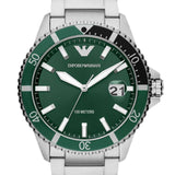 Emporio Armani Three Hand Green Dial Silver Steel Strap Watch For Men - AR11338 Buy Now By Emporio Armani