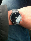 Emporio Armani Gianni Chronograph Black Dial Silver Steel Strap Watch For Men - AR80009 Buy Now By Emporio Armani