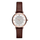 Emporio Armani Gianni T-Bar Silver Dial Brown Leather Strap Watch For Women - AR11269 Buy Now By Emporio Armani