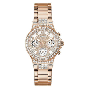 Guess Moonlight Multi Function Diamonds White Dial Rose Gold Steel Strap Watch for Women - GW0320L3 Buy Now By Guess