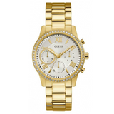 Guess Solar Chronograph Diamonds White Dial Gold Steel Strap Watch for Women - W1069L2 Buy Now By Guess