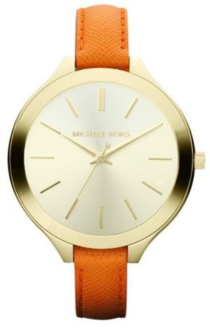 Michael Kors Runway Quartz Gold Dial Orange Leather Strap Watch For Women - MK2275 Buy Now By Michael Kors
