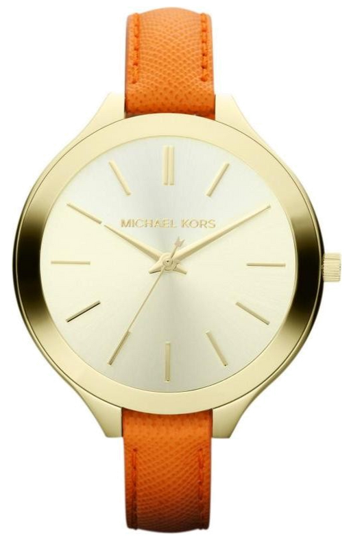 Michael Kors Runway Quartz Gold Dial Orange Leather Strap Watch For Women - MK2275 Buy Now By Michael Kors