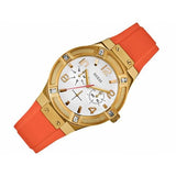 Guess Jet Setter Golden Dial Orange Rubber Watch For Women - W0564L2 Buy Now By Guess