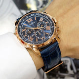 Guess Horizon Chronograph Blue Dial Blue Leather Strap Watch For Men - W0380G5 Buy Now By Guess