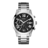 Guess Atlas Chronograph Black Dial Silver Steel Strap Watch For Men - W0668G3 Buy Now By Guess