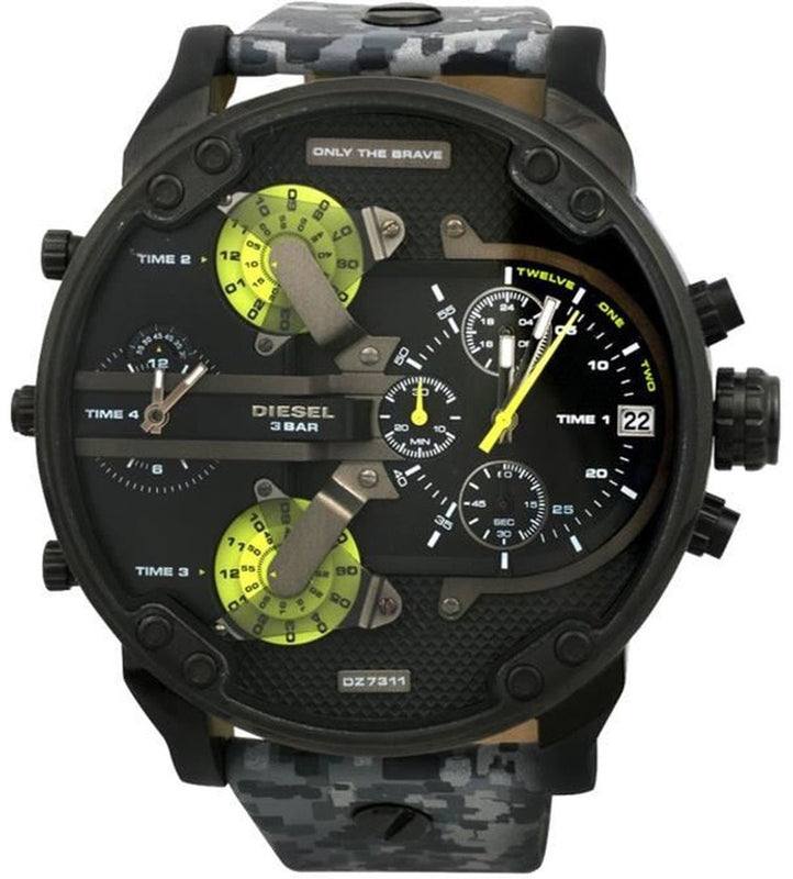 Diesel Big Daddy Chronograph Black Dial Black Leather Strap Watch For Men - DZ7311 Buy Now By Diesel