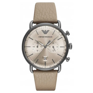 Emporio Armani Aviator Chronograph Quartz Grey Dial Beige Leather Strap Watch For Men - AR11107 Buy Now By Emporio Armani