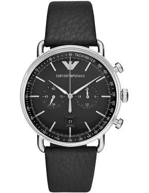 Emporio Armani Aviator Chronograph Black Dial Black Leather Strap Watch For Men - AR11143 Buy Now By Emporio Armani