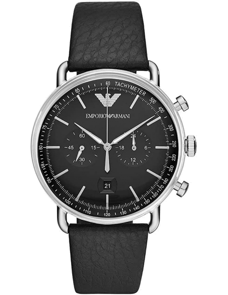 Emporio Armani Aviator Chronograph Black Dial Black Leather Strap Watch For Men - AR11143 Buy Now By Emporio Armani