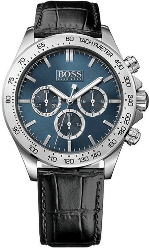 Hugo Boss Ikon Blue Dial Black Leather Strap Watch for Men - 1513176 Buy Now By Hugo Boss