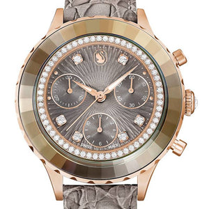 Swarovski Octea Chrono Grey Dial Grey Leather Strap Watch for Women - 5671153 Buy Now By Swarovski
