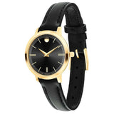Movado Ultra Slim Black Dial Black Leather Strap Watch For Women - 0607095 Buy Now By Movado
