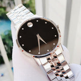 Movado Museum Classic Diamonds Black Dial Silver Steel Strap Watch for Men - 0607201 Buy Now By Movado