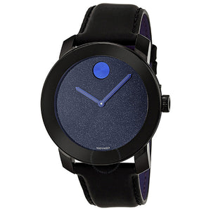 Movado Bold Metallic Blue Dial Black Leather Strap Watch for Men - 3600137 Buy Now By Movado