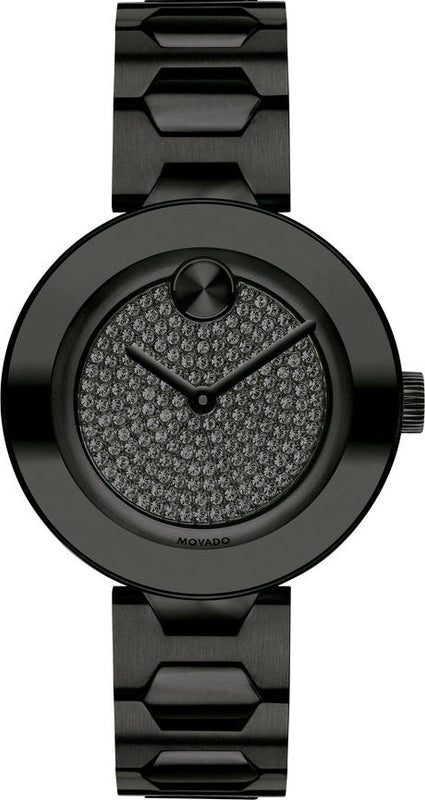 Movado Bold Crystals Black Dial Black Steel Strap Watch for Women - 3600576 Buy Now By Movado