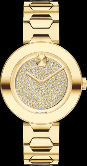Movado Bold Crystal Gold Dial Gold Steel Strap Watch For Women - 3600492 Buy Now By Movado