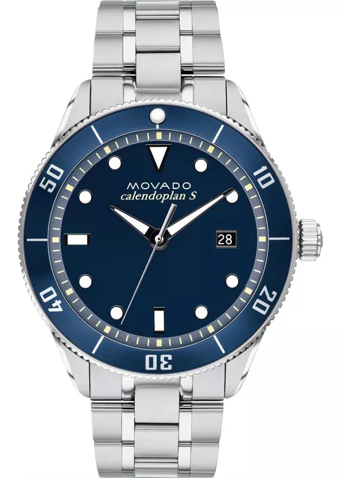 Movado Heritage Calendoplan Blue Dial Silver Steel Strap Watch For Men - 3650094 Buy Now By Movado