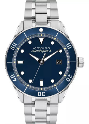 Movado Heritage Calendoplan Blue Dial Silver Steel Strap Watch For Men - 3650094 Buy Now By Movado