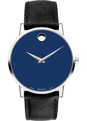 Movado Museum Classic Blue Dial Black Leather Strap Watch for Men - 0607197 Buy Now By Movado