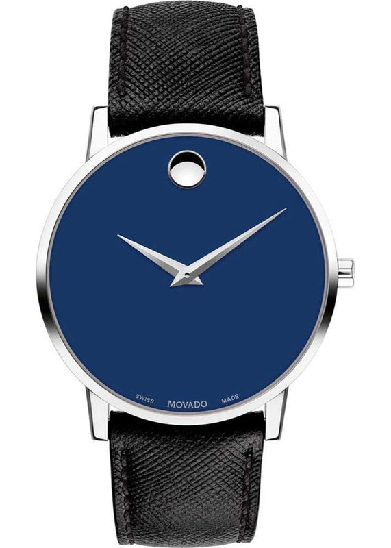 Movado Museum Classic Blue Dial Black Leather Strap Watch for Men - 0607197 Buy Now By Movado