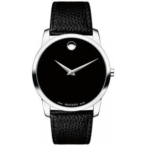 Movado Museum Black Dial Black Leather Strap Watch For Men - 607012 Buy Now By Movado
