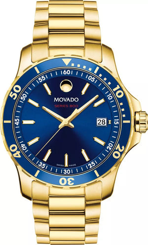 Movado Series 800 Blue Dial Gold Steel Strap Watch For Men - 2600144 Buy Now By Movado