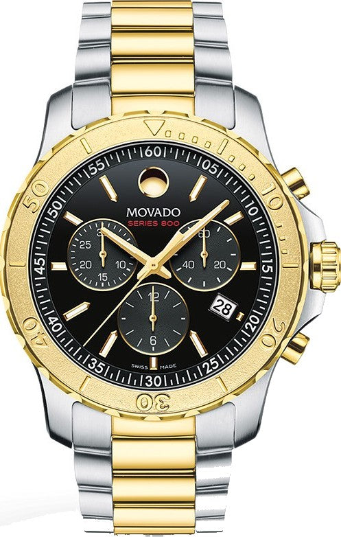 Movado Series 800 Chronograph Black Dial Two Tone Steel Strap Watch For Men - 2600138 Buy Now By Movado