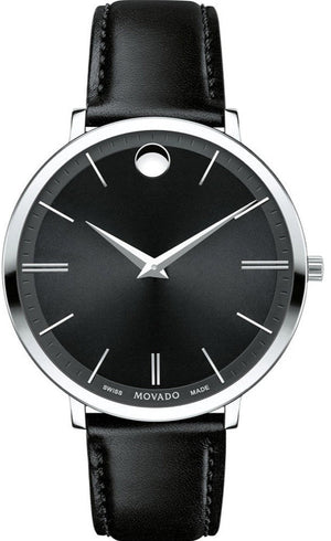 Movado Ultra Slim Black Dial Black Leather Strap Watch For Women - 0607090 Buy Now By Movado