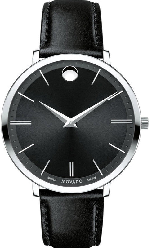 Movado Ultra Slim Black Dial Black Leather Strap Watch For Women - 0607090 Buy Now By Movado