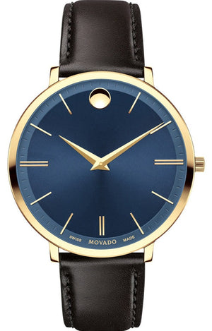 Movado Ultra Slim Blue Dial Brown Leather Strap Watch For Women - 0607092 Buy Now By Movado