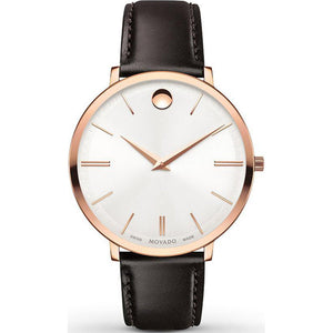Movado Ultra Slim Silver Dial Brown Leather Strap Watch For Women - 0607093 Buy Now By Movado