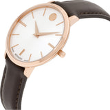 Movado Ultra Slim Silver Dial Brown Leather Strap Watch For Women - 0607093 Buy Now By Movado