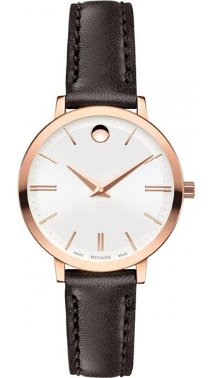 Movado Ultra Slim White Dial Brown Leather Strap Watch For Women - 0607096 Buy Now By Movado