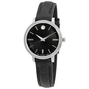 Movado Ultra Slim Black Dial Black Leather Strap Watch For Women - 0607094 Buy Now By Movado