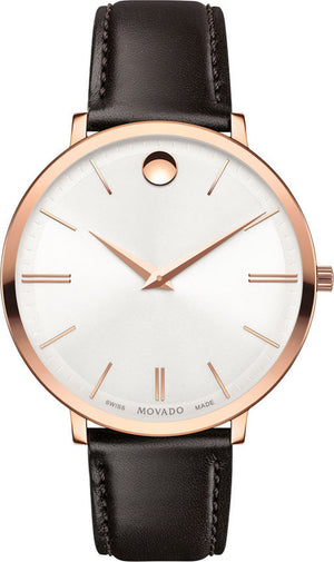 Movado Ultra Slim Silver Dial Brown Leather Strap Watch For Women - 0607093 Buy Now By Movado