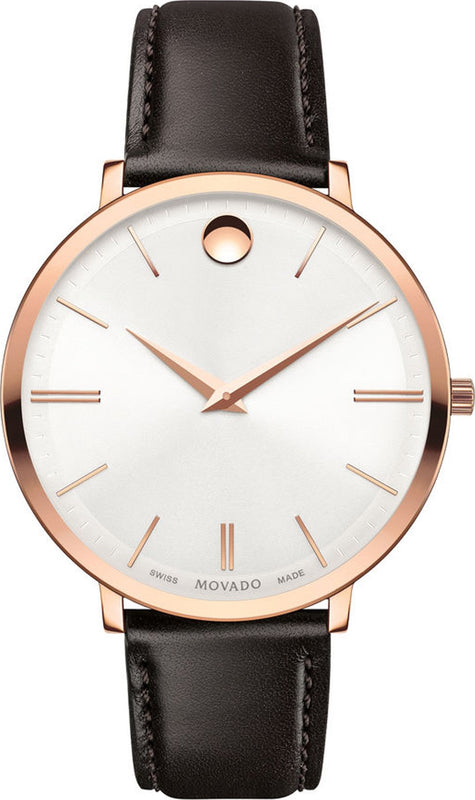 Movado Ultra Slim Silver Dial Brown Leather Strap Watch For Women - 0607093 Buy Now By Movado